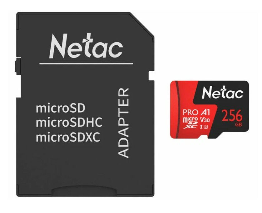 Карта памяти Netac microSDHC P500 Pro 256GB (NT02P500PRO-256G-R) с SD адаптером