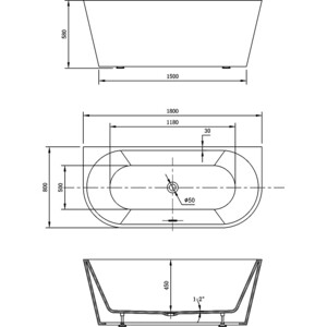 Акриловая ванна Vincea 180х80 слив-перелив, белая (VBT-421-1800)