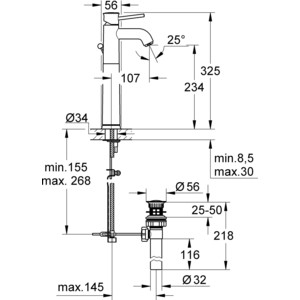 Смеситель для раковины Grohe BauClassic высокий, с донным клапаном (32868000)