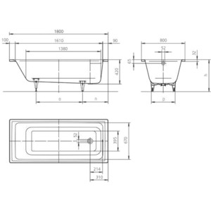 Ванна стальная Kaldewei Puro 653 Easy-Clean 180x80 см (256300013001)