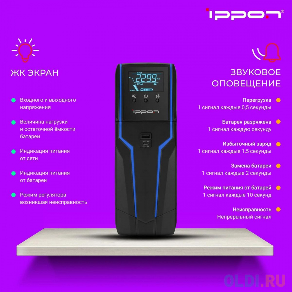 Источник бесперебойного питания Ippon Game Power Pro 1000 600Вт 1000ВА черный