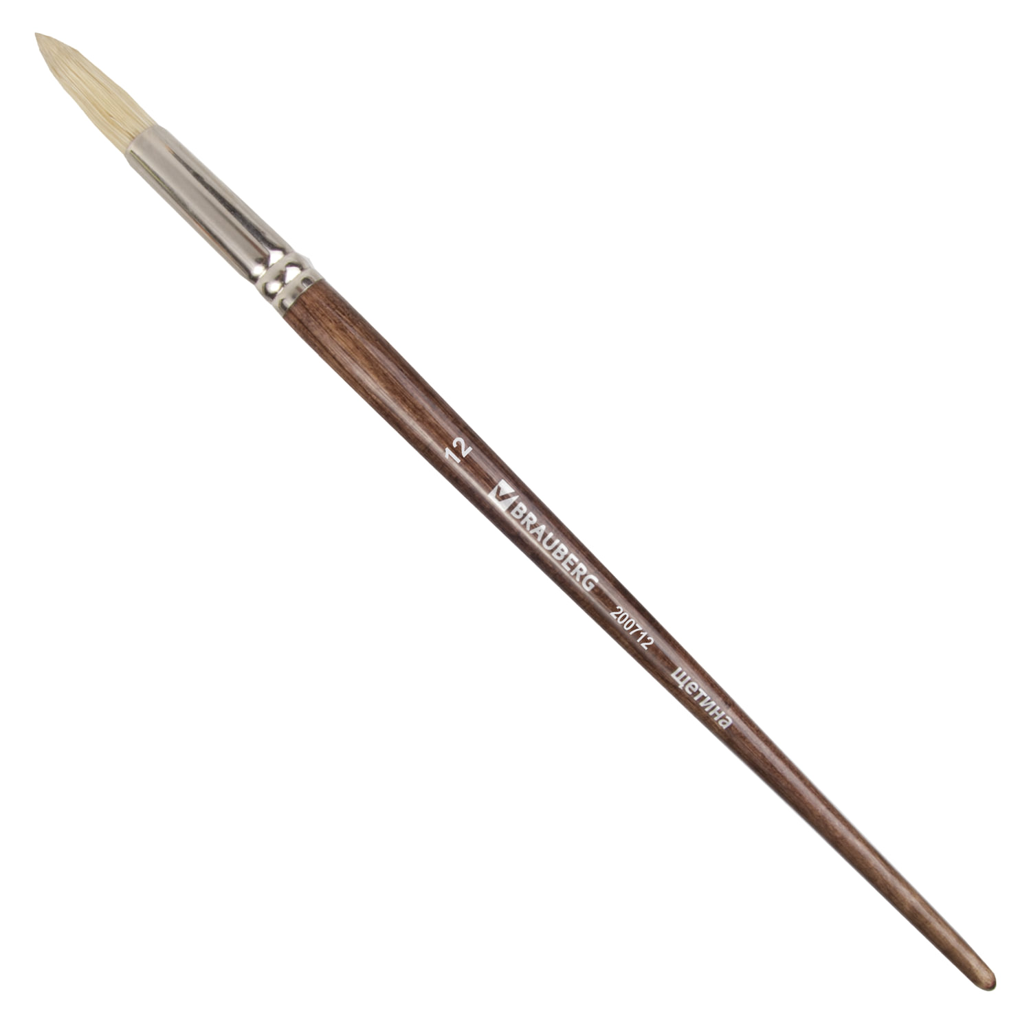 Кисть художественная профессиональная BRAUBERG ART CLASSIC, щетина, круглая, № 12, длинная ручка