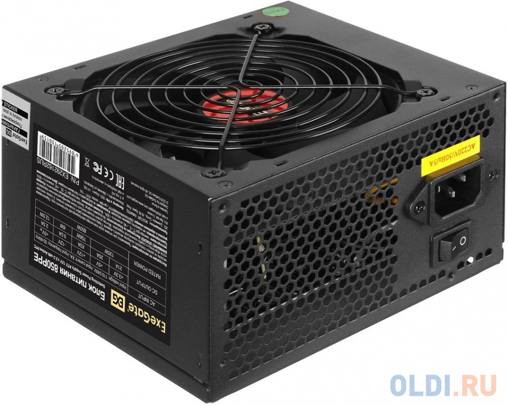 Блок питания 850W ExeGate 850PPE (ATX, APFC, КПД 80% (80 PLUS), 12cm fan, 24pin, 2x(4+4)pin, 4xPCI-E, 6xSATA, 3xIDE, black)