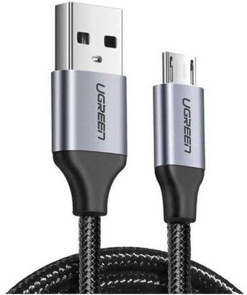 Кабель USB-Micro USB, быстрая зарядка, 2.4А, 25 см, черный/серый, UGREEN US290 (60144)