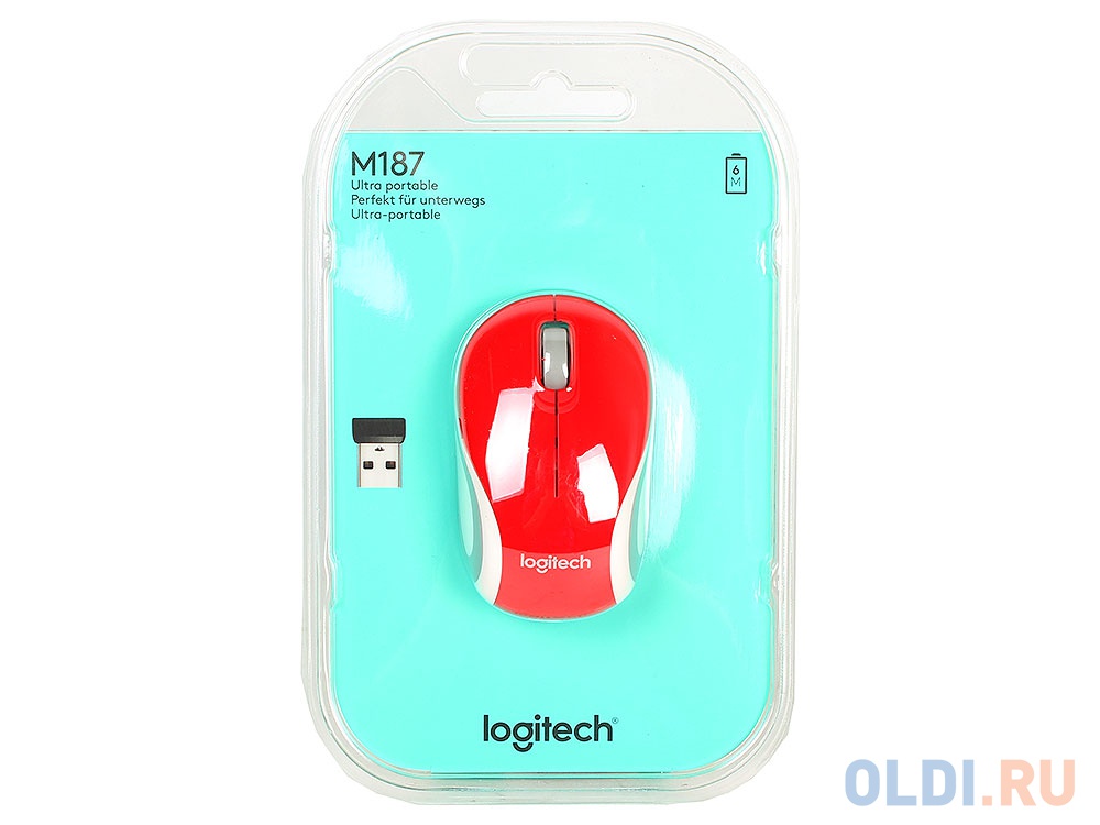 Мышь (910-002732) Logitech Wireless Mini Mouse M187, Red
