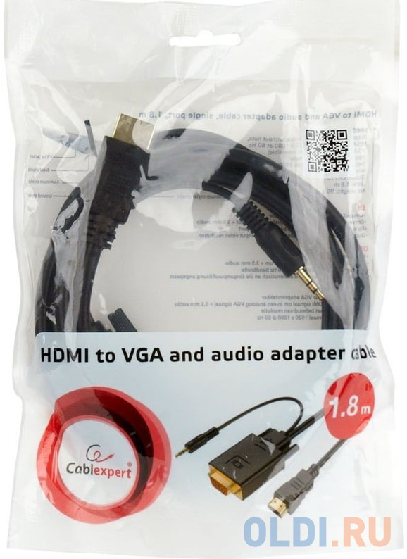 Bion Переходник с кабелем HDMI - VGA+Audio, 19M/15F + miniJack 3.5mm, длина кабеля 15см, черный [BXP-A-HDMI-VGA-03] в Москвe