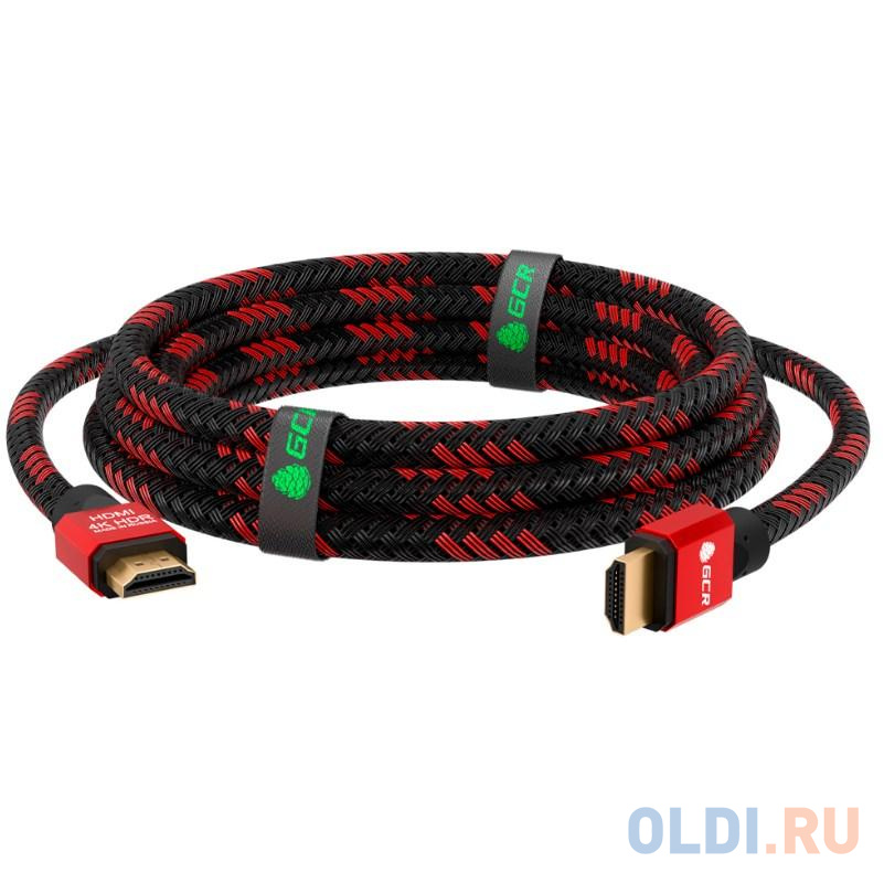 GCR Кабель 1.5m HDMI 2.0, BICOLOR нейлон, AL корпус красный, HDR 4:2:2, Ultra HD, 4K 60 fps 60Hz/5K*30Hz, 3D, AUDIO, 18.0 Гбит/с, 28AWG. GCR-52162 в Москвe