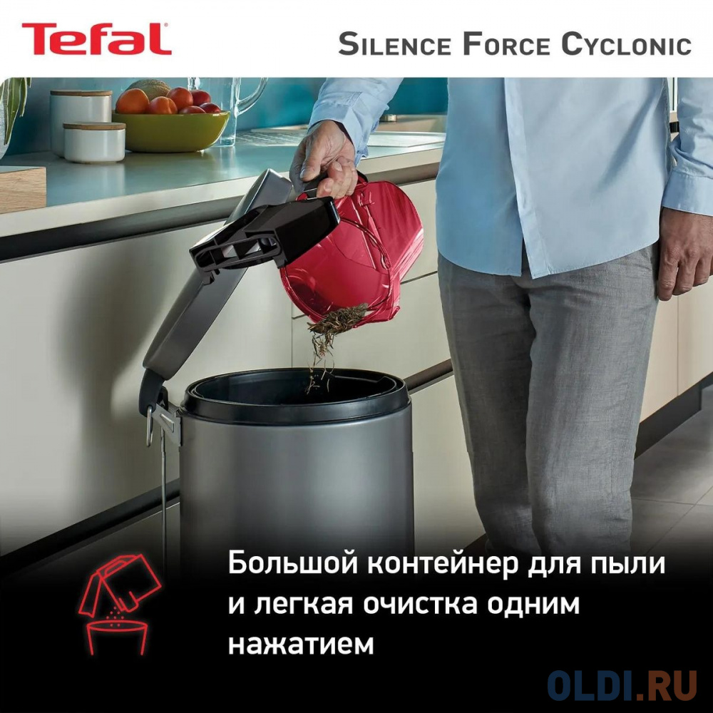 Пылесос Tefal Silence Force Cyclonic TW7233EA 550Вт красный/серый в Москвe