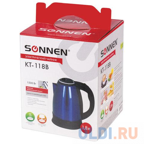 Чайник электрический Sonnen KT-118B 1500 Вт синий 1.8 л нержавеющая сталь