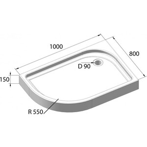 Душевой поддон BelBagno 100х80 правый (TRAY-BB-RH-100/80-550-15-W-R)