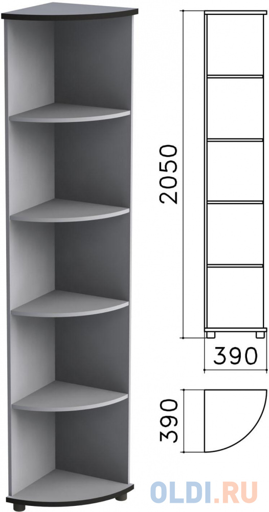 Шкаф (стеллаж) угловой "Монолит", 390х390х2050 мм, 4 полки, цвет серый, УМ46.11