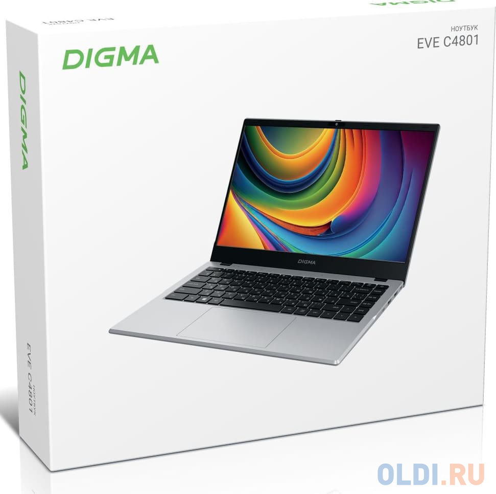 Ноутбук Digma EVE C4801 N100 8Gb SSD256Gb Intel UHD Graphics 14" IPS FHD (1920x1080) Windows 11 Professional silver WiFi BT Cam 5900mAh (DN14N1-8 в Москвe