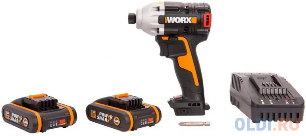 Винтоверт ударный бесщеточный аккумуляторный WORX WX261, 20В, 2Ач х2, ЗУ, кейс