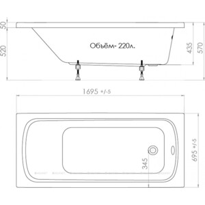 Акриловая ванна Triton Стандарт 170x70 с каркасом (Н0000099330, Щ0000041797)