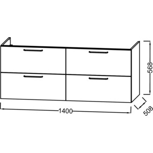 Тумба под раковину Jacob Delafon Odeon Rive Gauche 140 с четырьмя ящиками, дуб табак/черный (EB2526-R9-E52)