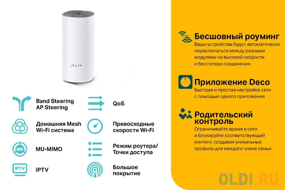 Wi-Fi система TP-LINK DECO E4(1-pack) 802.11abgnac 1167Mbps 2.4 ГГц 5 ГГц 2xLAN белый