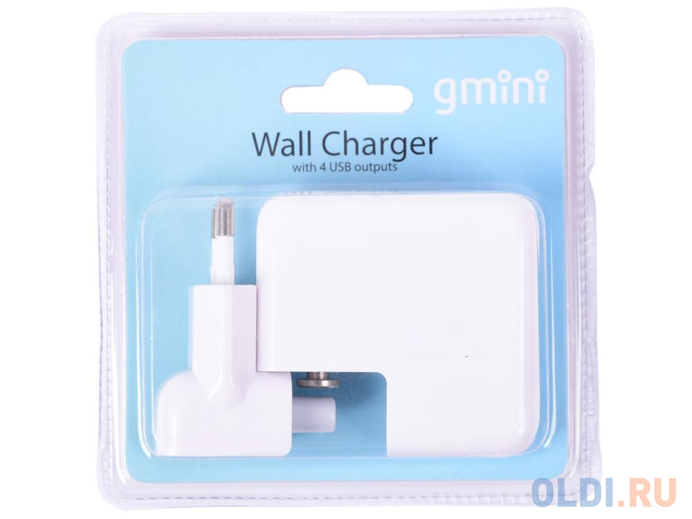 Зарядное устроиство USB от сети питания 220В Gmini GM-WC-184-4USB с 4 USB портами, белый