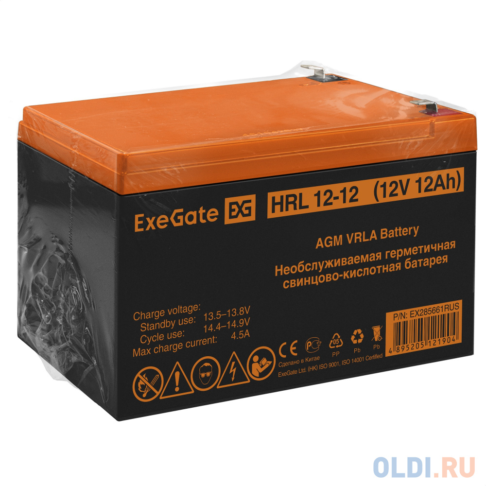 Exegate EX285661RUS Аккумуляторная батарея HRL 12-12 (12V 12Ah 1251W, клеммы F2)