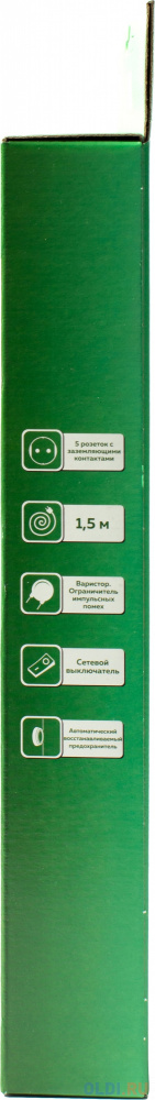 Сетевой фильтр Юнивольт 00-00000389 1.5м (5 розеток) белый (коробка)