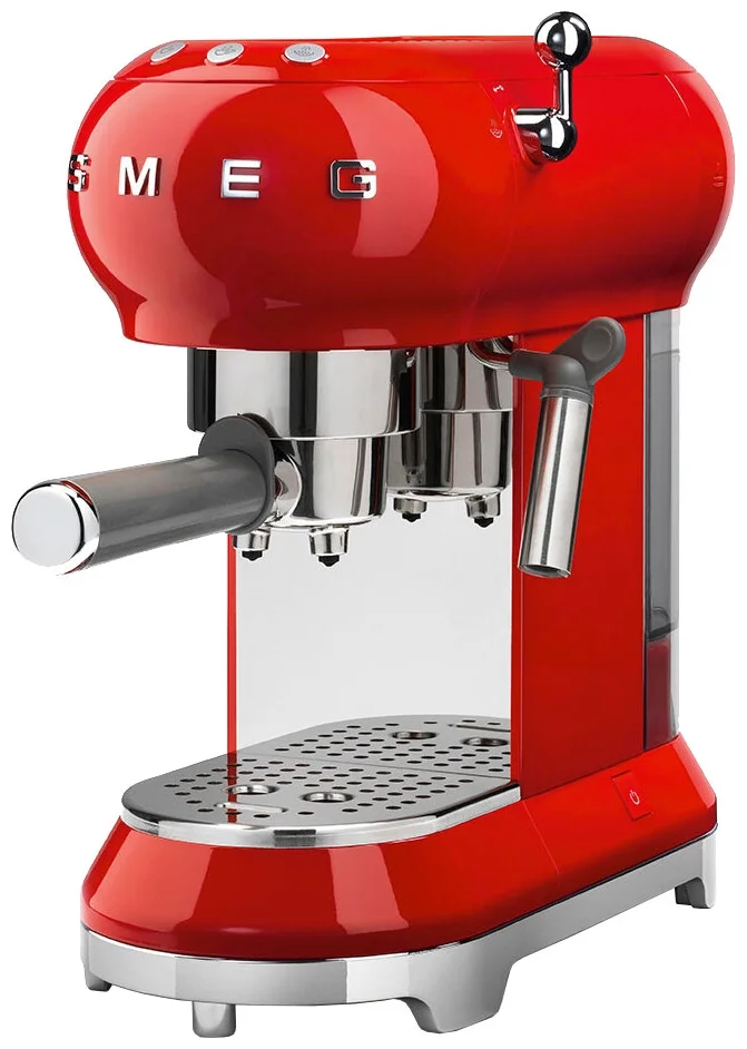 Кофеварка рожковая SMEG 50's Style ECF01RDEU, 1.35 кВт, кофе молотый / зерновой, 1 л, Капучинатор, красный (ECF01RDEU)