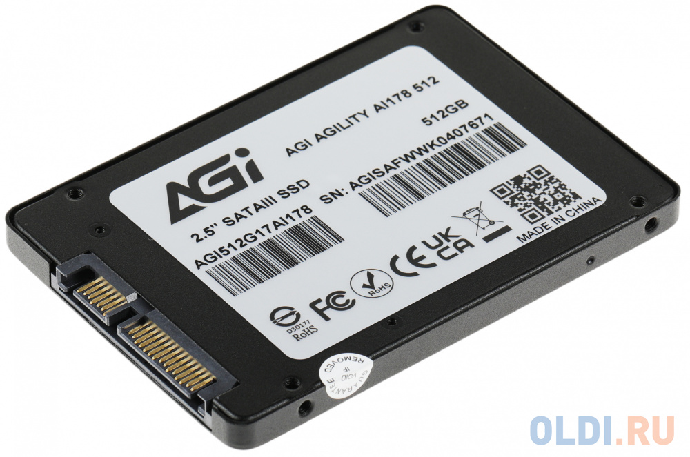 2.5&quot; 512GB AGI AI178 Client SSD SATA 6Gb/s, 538/486, IOPS 41/78K, MTBF 1.6M, 3D TLC, 300TBW, 0,54DWPD, RTL{100} (610224) в Москвe