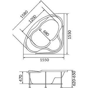 Акриловая ванна 1Marka Luxe 155х155 с каркасом (01лю1515, 03люк155155) в Москвe