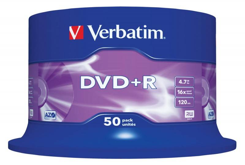 Диск DVD+R Verbatim 4.7Gb 16x (cake box 50шт) (43550)