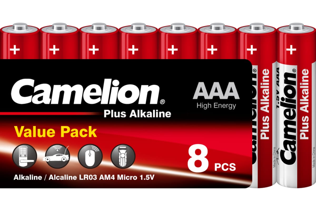 Батарея Camelion Plus Alkaline, AAA (LR03), 1.5V, 8 шт. (14861) в Москвe