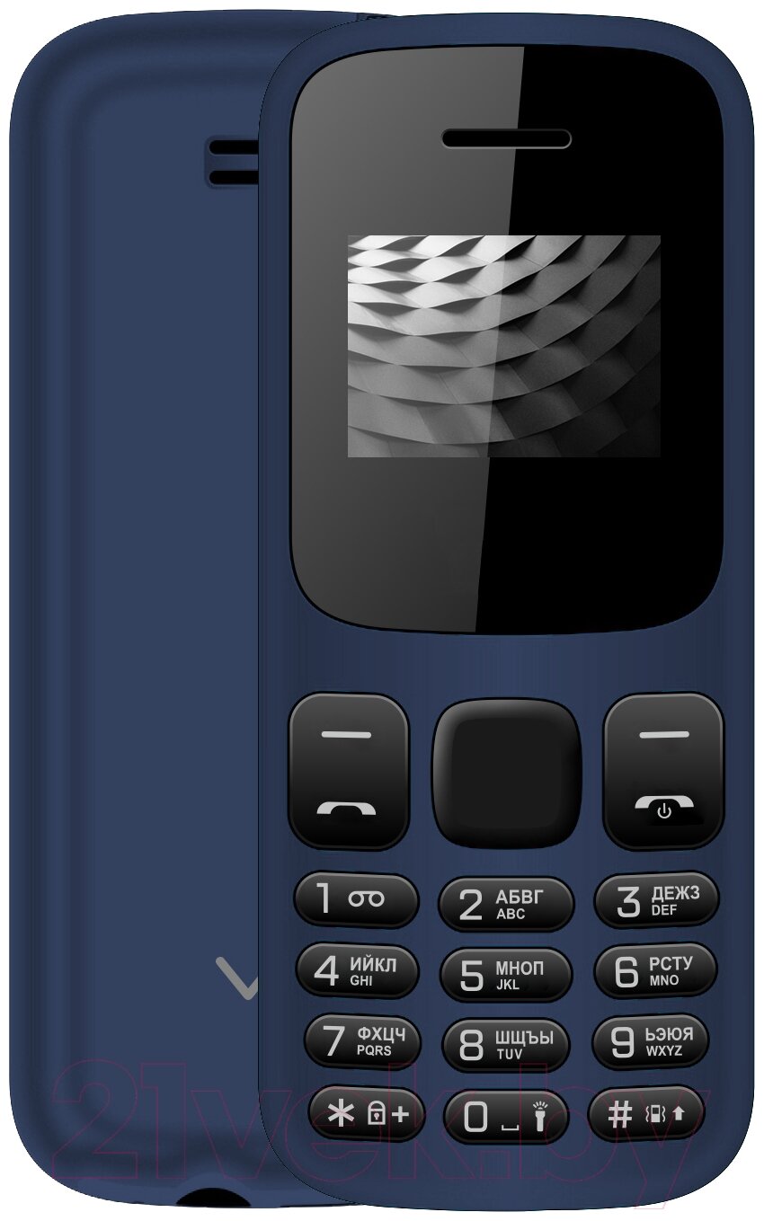 Мобильный телефон VERTEX M114, 1.44" 64x96 TFT, 32Mb RAM, 32Mb, 2-Sim, 600 мА·ч, micro-USB, синий