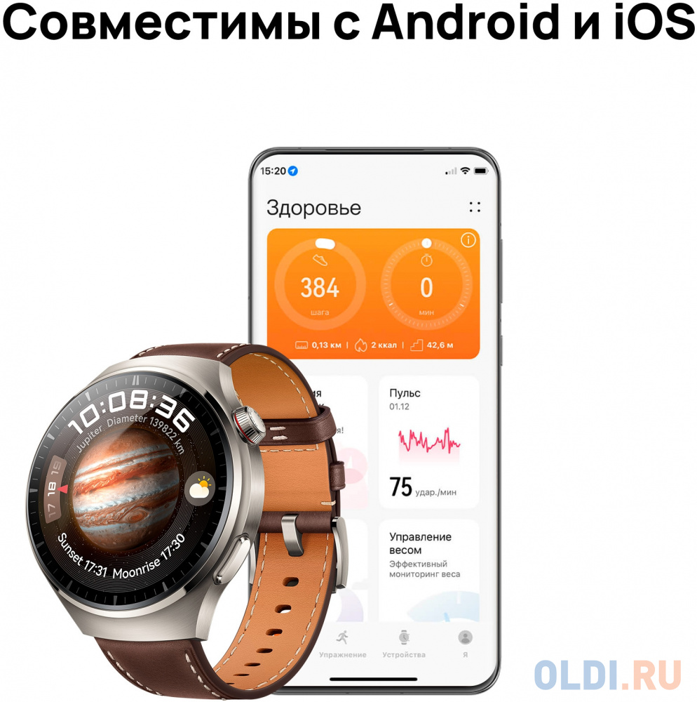 Смарт-часы Huawei Watch 4 Pro Medes-L19L,  1.5",  серебристый / темно-коричневый [55020apb]