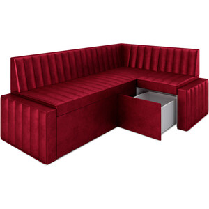 Кухонный диван Mebel Ars Вермут правый угол (бархат красный STAR VELVET 3 DARK RED) 193х82х113 см в Москвe