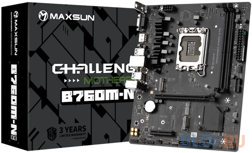 Материнская плата MB Maxsun <MS-Challenger B760M-N D5> LGA1700 <B760> 1*PCIEx16, 1*PCIEx4,  1*M.2 , 3*SATA3, HDMI+VGA, mATX, 2*DDR5
