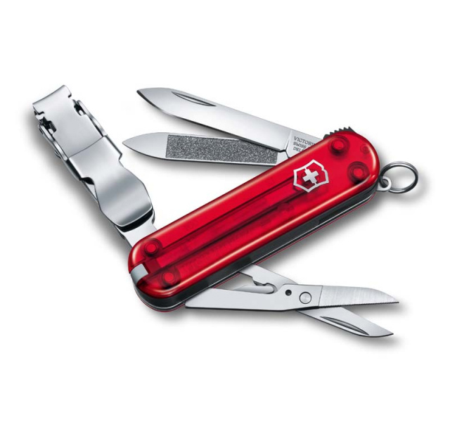 Нож-брелок Victorinox Classic Nail Clip 580, 65 мм, 8 функций, полупрозрачный красный