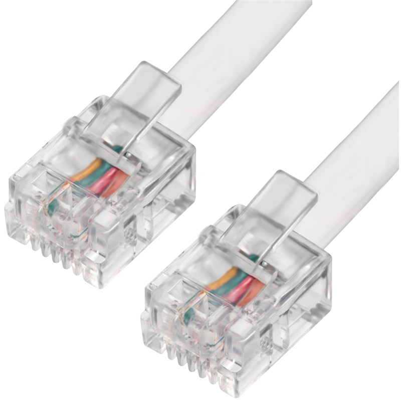Патч-корд удлинитель телефонный, 1 м, RJ11-RJ11, белый, CU, плоский, Greenconnect (GCR) GCR-TP6P4C (GCR-TP6P4C-1.0m)