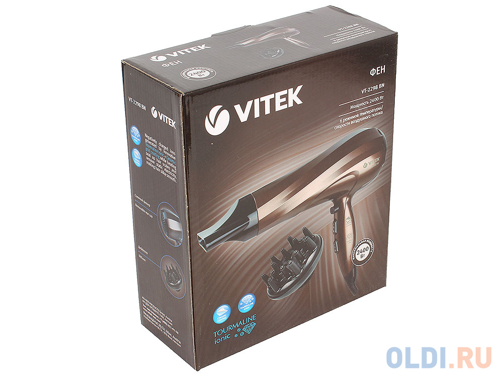 Фен Vitek VT-2298 (BN) 2400 Вт, 6 комбинаций  температуры и скорости воздушного потока