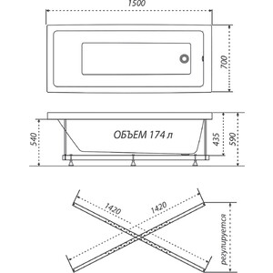 Акриловая ванна Triton Аура 150x70 с ножками (Щ0000042100, Щ0000029976)