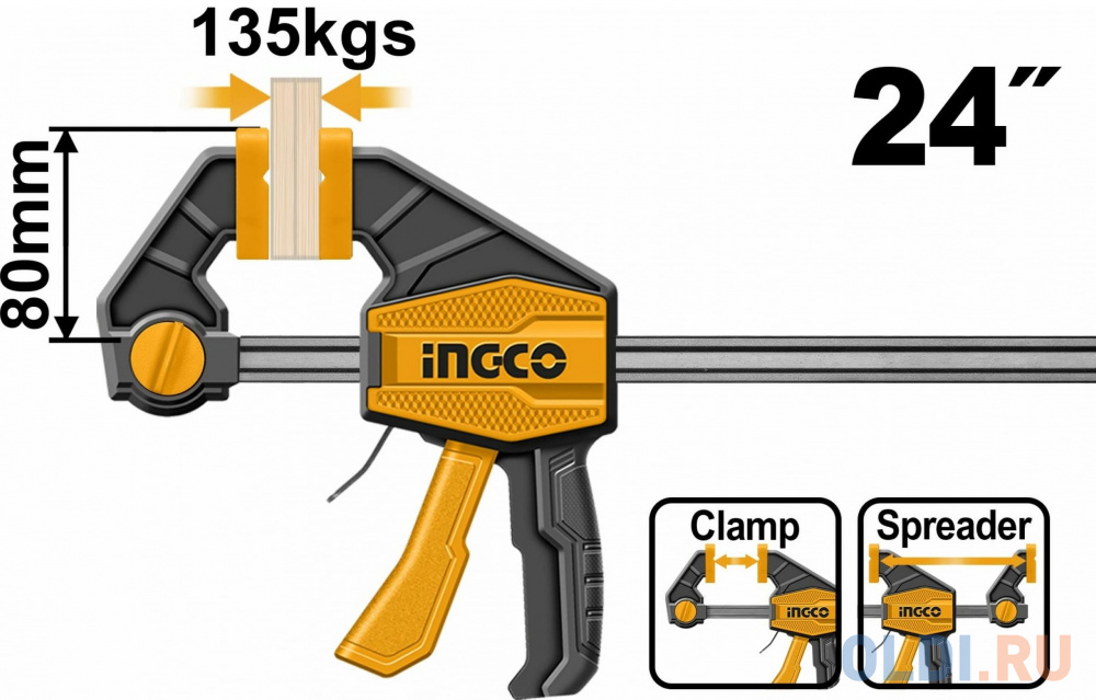 Струбцина быстрозажимная 80х600 мм INGCO HQBC24802 INDUSTRIAL