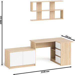 Стол компьютерный СВК Мори МС-16 правый + Тумба МА900.1 + Полка 1200, цвет дуб сонома/белый (1027461)