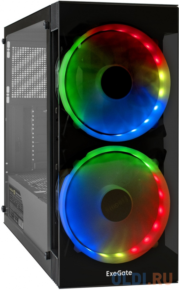 Корпус Miditower ExeGate i3 MATRIX-PPH500 (ATX, БП 500PPH 80+Bronze 12см, 2*USB+1*USB3.0, HD аудио, черный, 2 вент. 18см с RGB подсветкой, пылевые фил