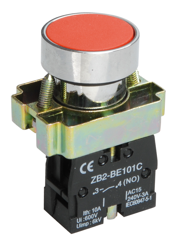 Кнопка плоская без фиксации 22 мм, 1NO, красный, IEK LAY5-BA41 (BBT60-BA-K04)