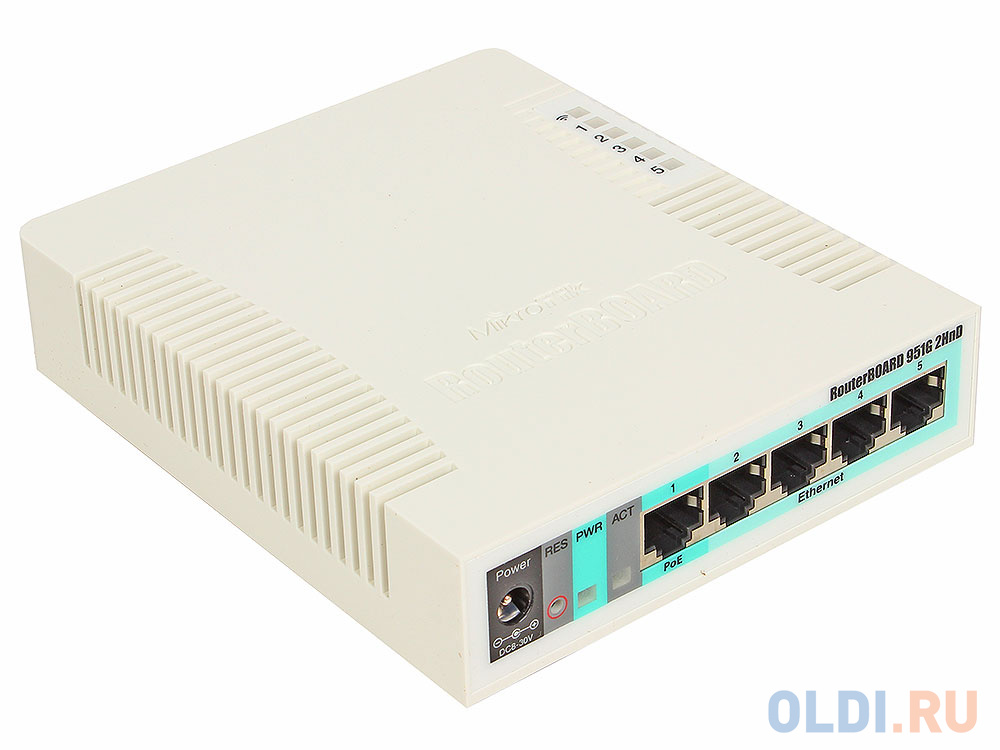 Маршрутизатор MikroTik RB951G-2HnD RouterBOARD 951G-2HnD with 600Mhz CPU, 128MB RAM, SxGbit LAN, built-in 2.4Ghz 802b/g/n 2x2 two chain wireless with