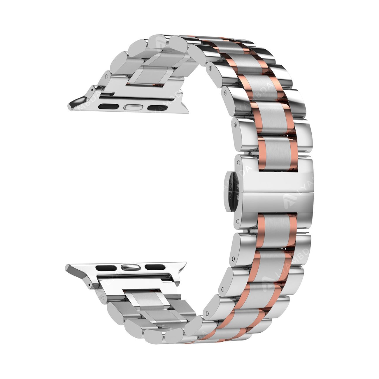 Ремешок Lyambda Cetus для Apple Watch, 42-44 мм, нержавеющая сталь, серебристый/розовое золото (DSG-25-44-SR)