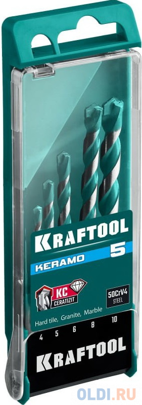 KRAFTOOL KERAMO 5 шт: 4-5-6-8-10 мм набор сверл по керамограниту с твердосплавной пластиной в Москвe