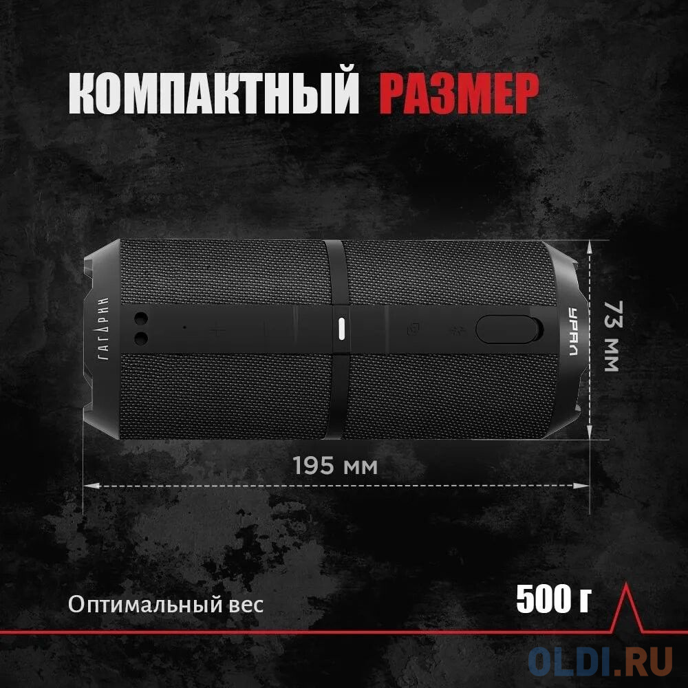 Колонка порт. Ural ГР-001 черный 20W 2.0 BT 2500mAh (УРАЛ ГР-001 ЧЕРНЫЙ) в Москвe