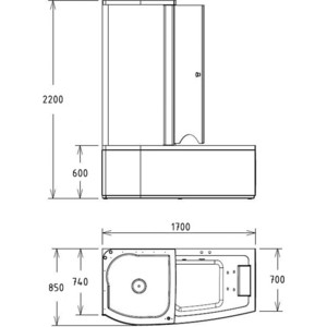 Акриловая ванна Gemy 170x85 с гидромассажем (G8040 B L)