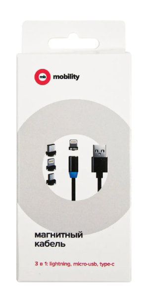 Дата-кабель MB mobility USB -Type-C/8 - pin/micro USB (3 в 1) нейлоновая оплетка, черный УТ000029374