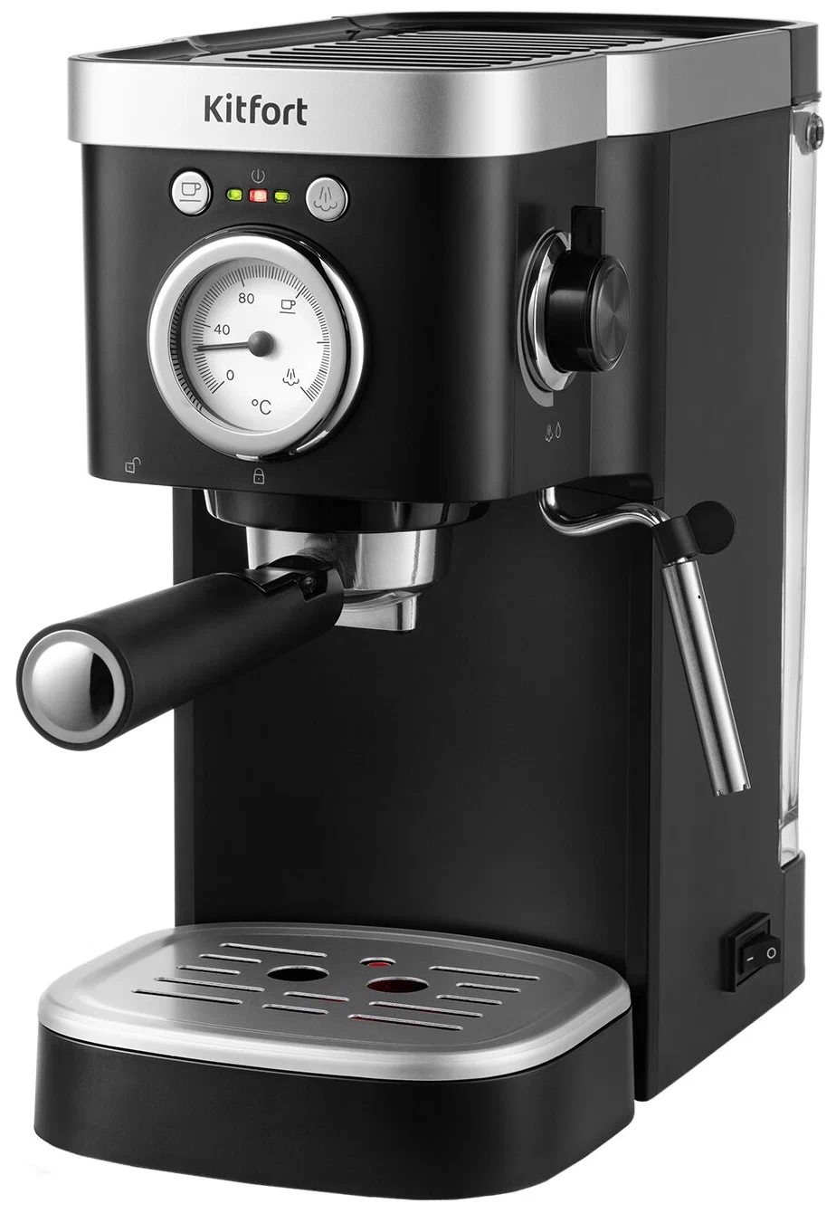 Кофеварка рожковая Kitfort КТ-788, 1.1 кВт, кофе молотый, 1.2 л, серебристый/черный (КТ-788)