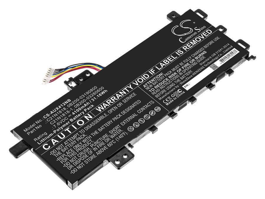 Аккумуляторная батарея CameronSino CS-AUX412NB для Asus VivoBook 14 X412UA, X412UB, 7.6V, 4100mAh, черный