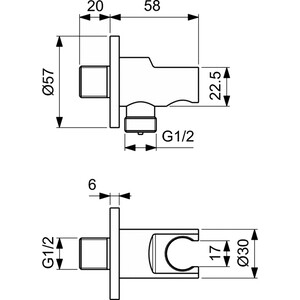 Шланговое подключение Ideal Standard Idealrain 1/2'' с держателем душевой лейки, черный шелк (BC807XG)