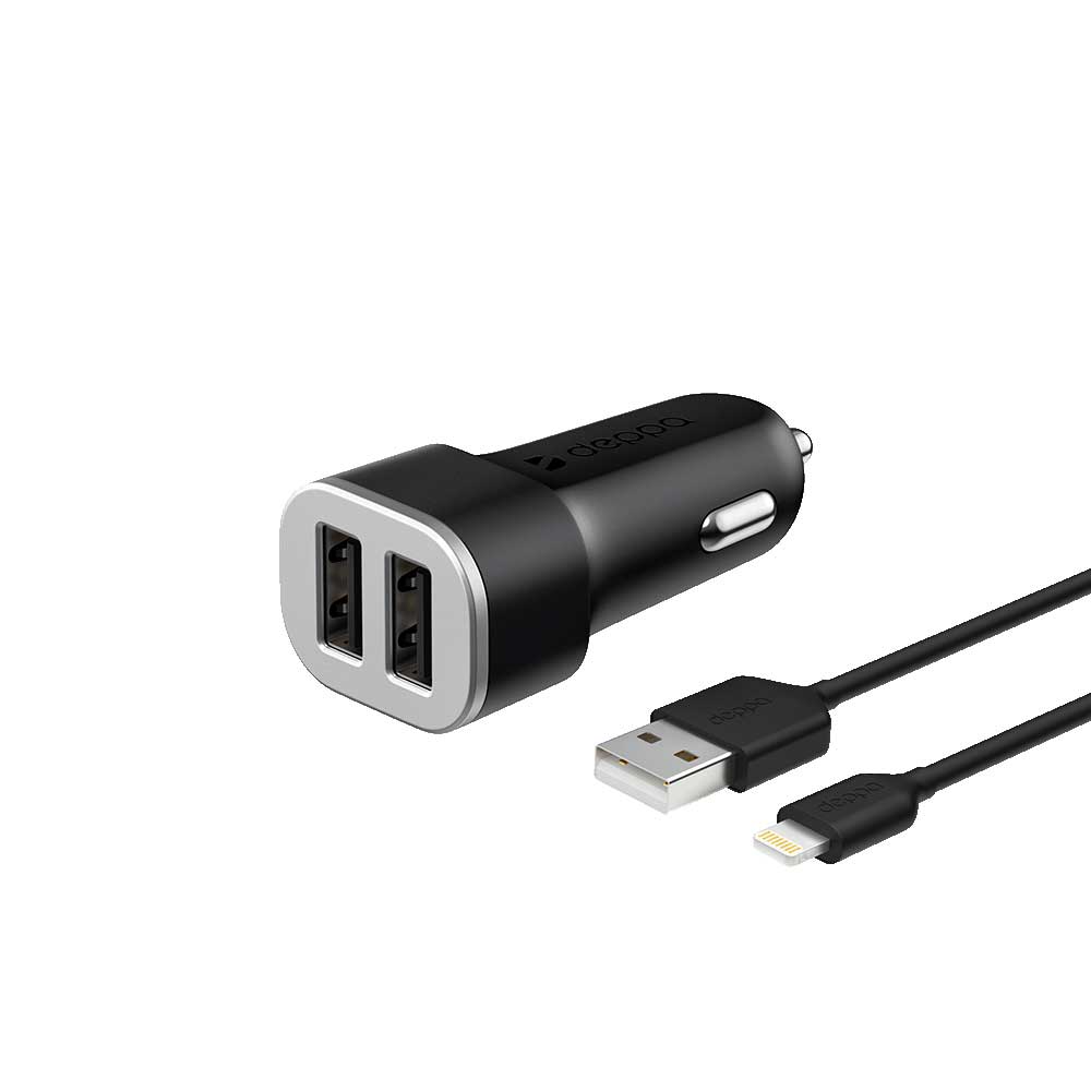 Автомобильное арядное устройство Deppa 2 USB 2.4А + кабель Lightning, MFI, черный в Москвe